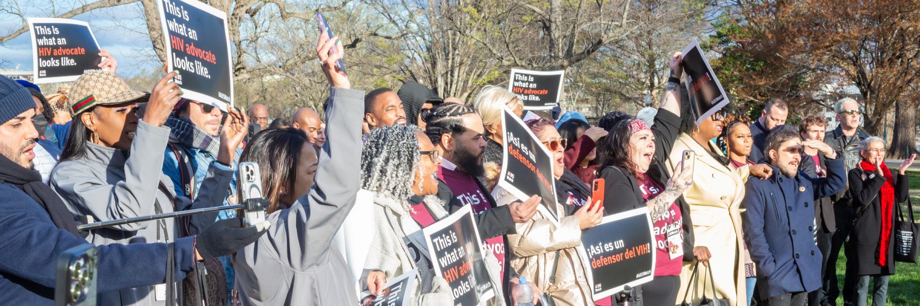 A group of HIV activists demonstrating near the U.S. Capitol building at AIDSWatch 2023