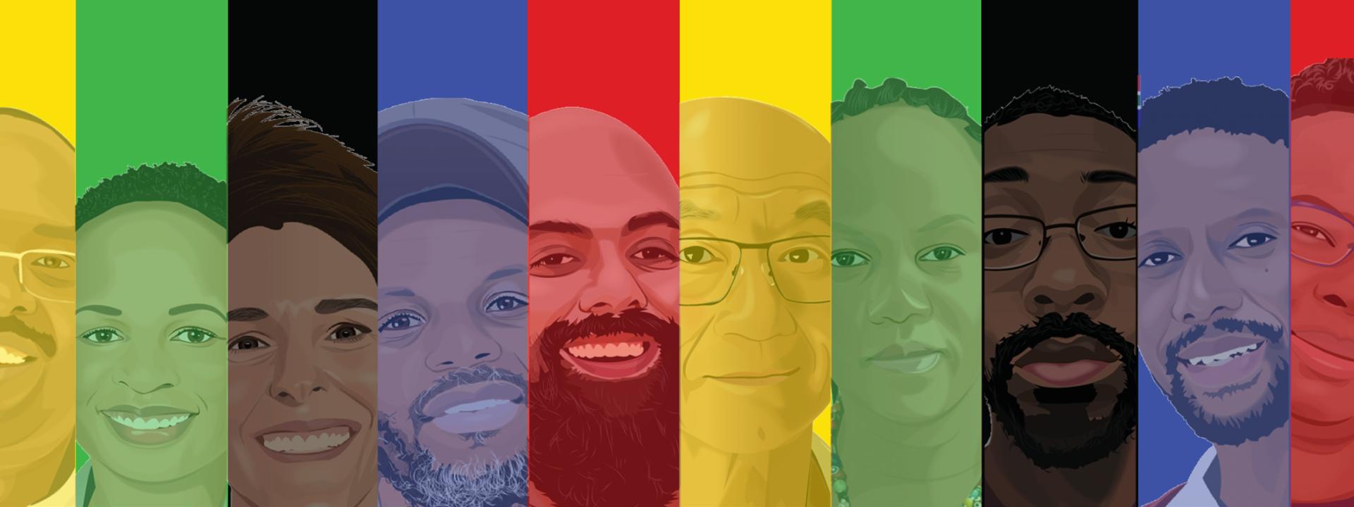 Illustration of a diverse group of international HIV activists