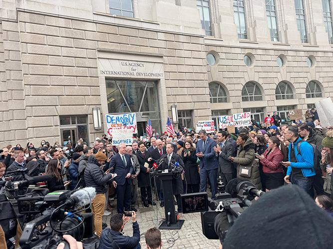 rally in front of USAID headquarters